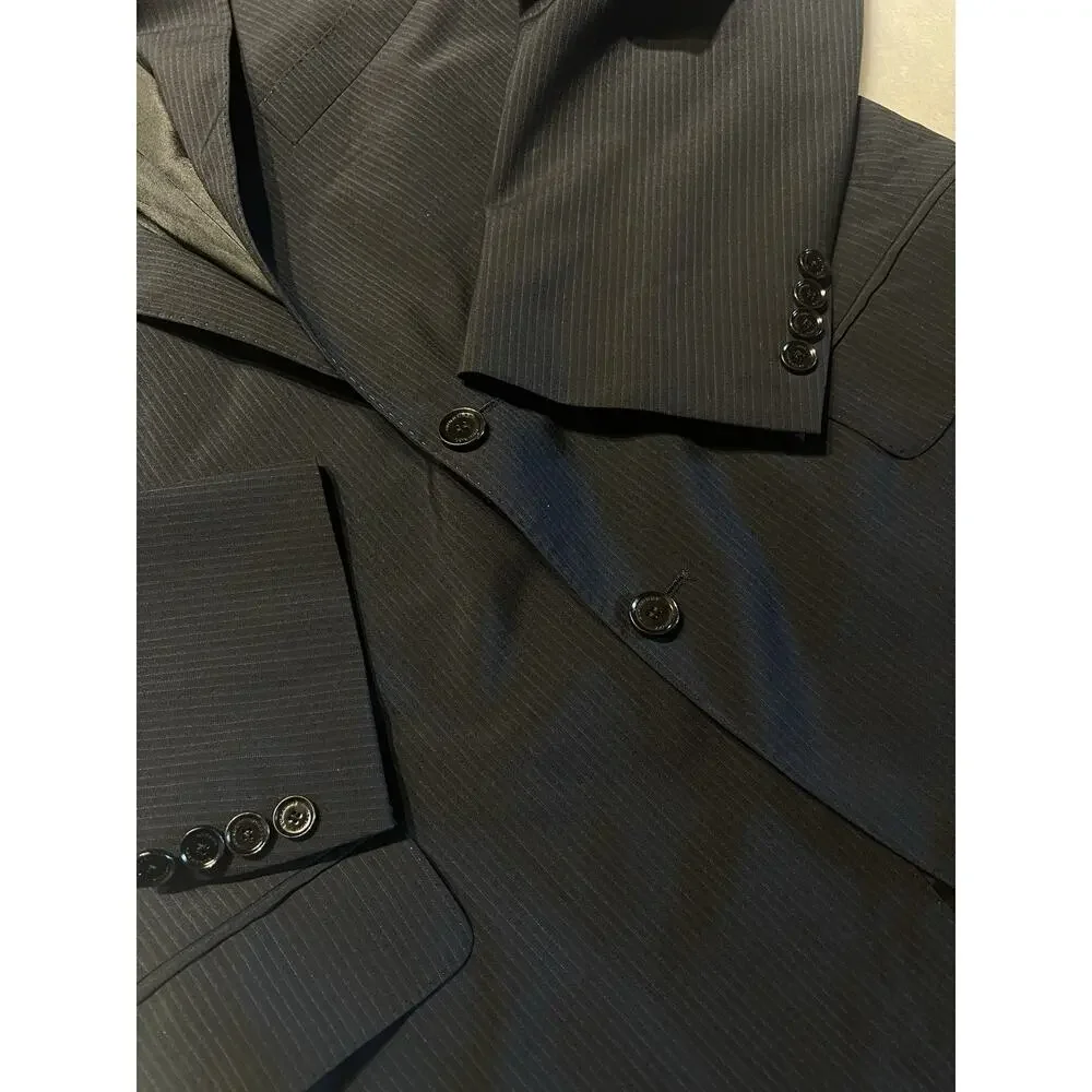 Burberry London Blazer 40-42R Dark Navy Blue Tonal Stripe Made in Italy